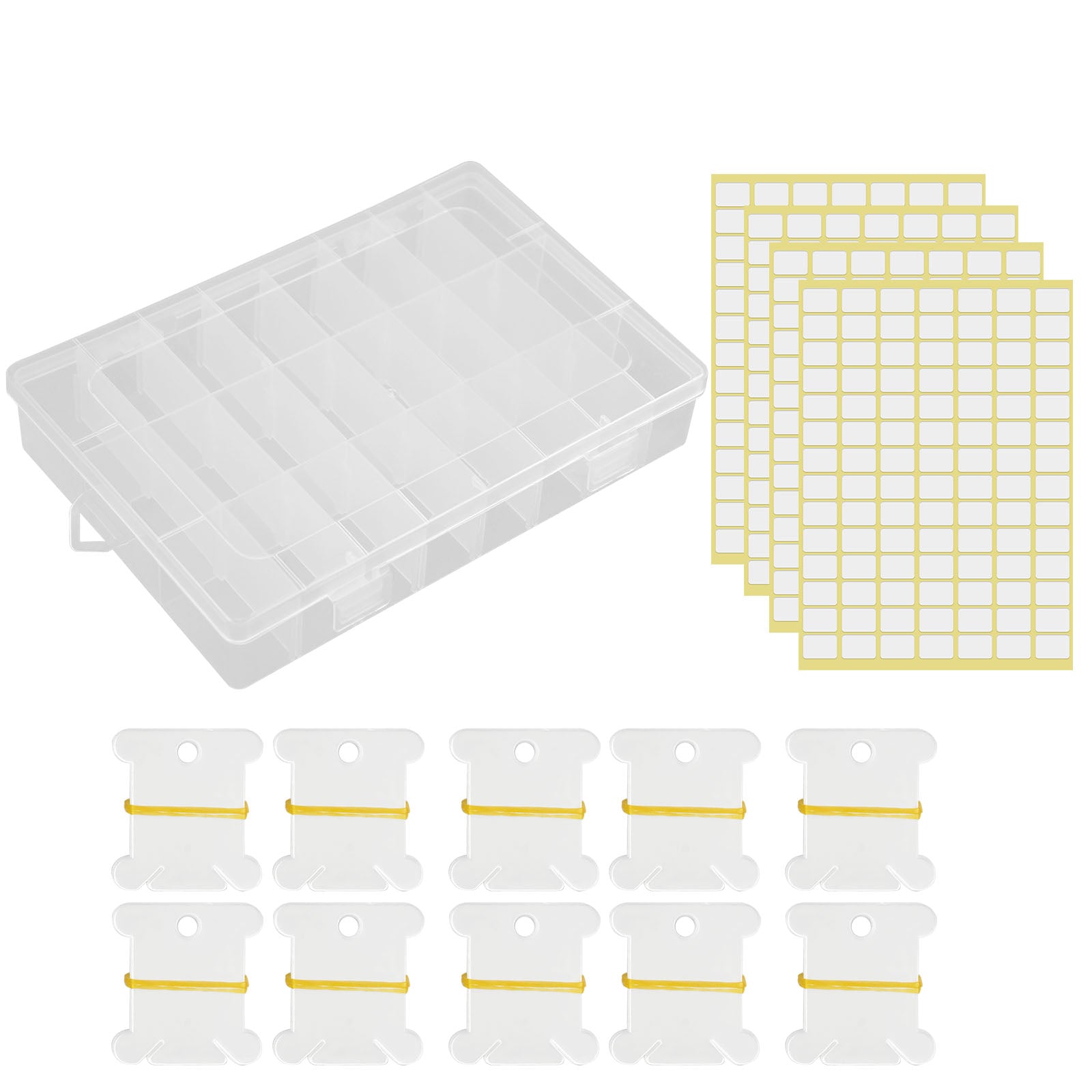 100pcs Floss Bobbins & Organiser Box w/ Stickers for Embroidery