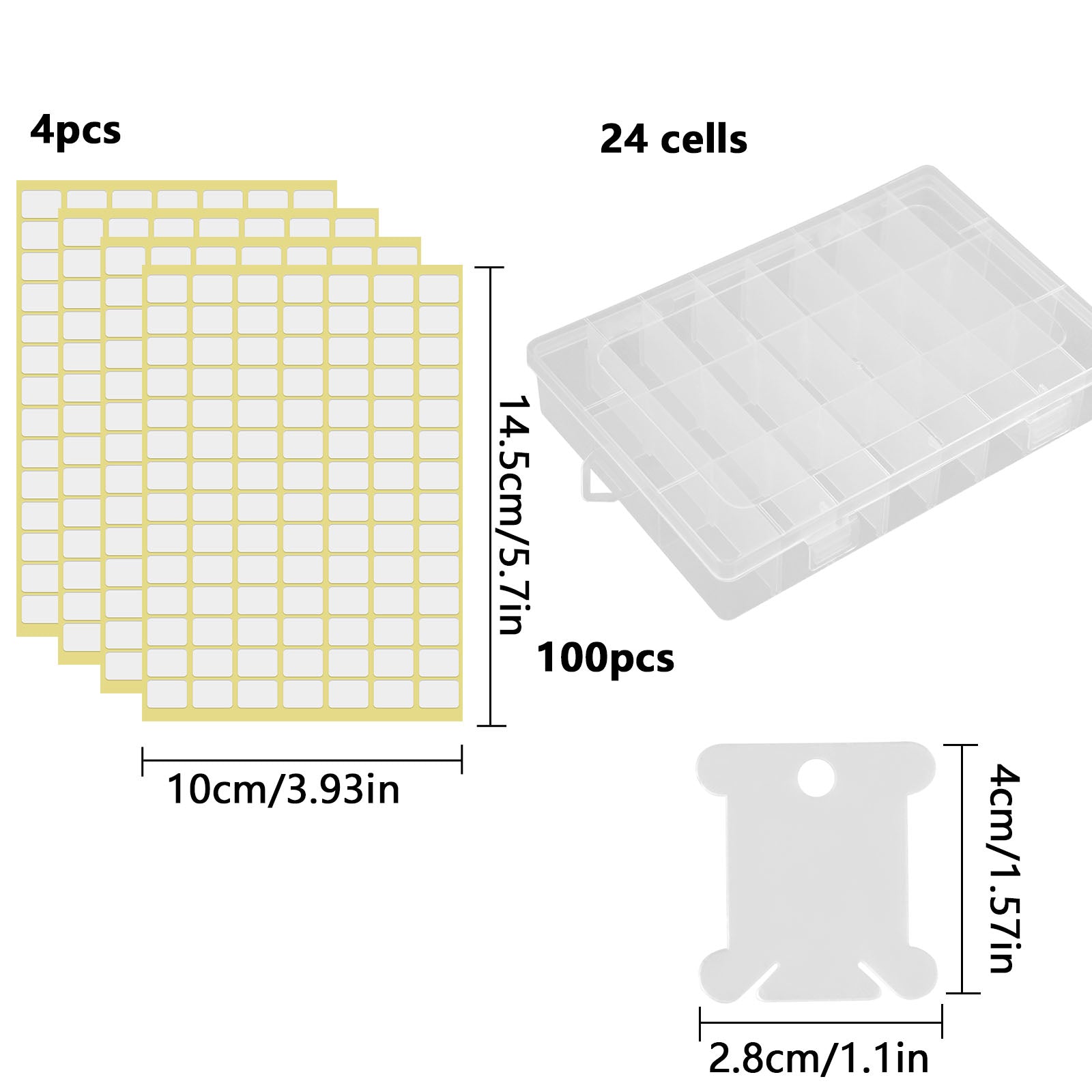 100pcs Floss Bobbins & Organiser Box w/ Stickers for Embroidery