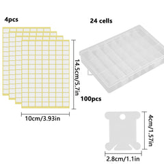 100pcs Floss Bobbins & Organiser Box w/ Stickers for Embroidery