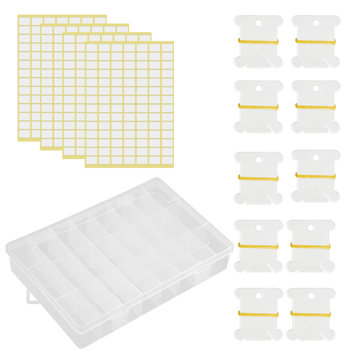 100pcs Floss Bobbins & Organiser Box w/ Stickers for Embroidery