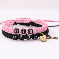 2 Pcs Lock & Key Pendant Braided Bracelet Set for Couples