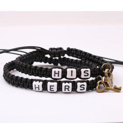 2 Pcs Lock & Key Pendant Braided Bracelet Set for Couples