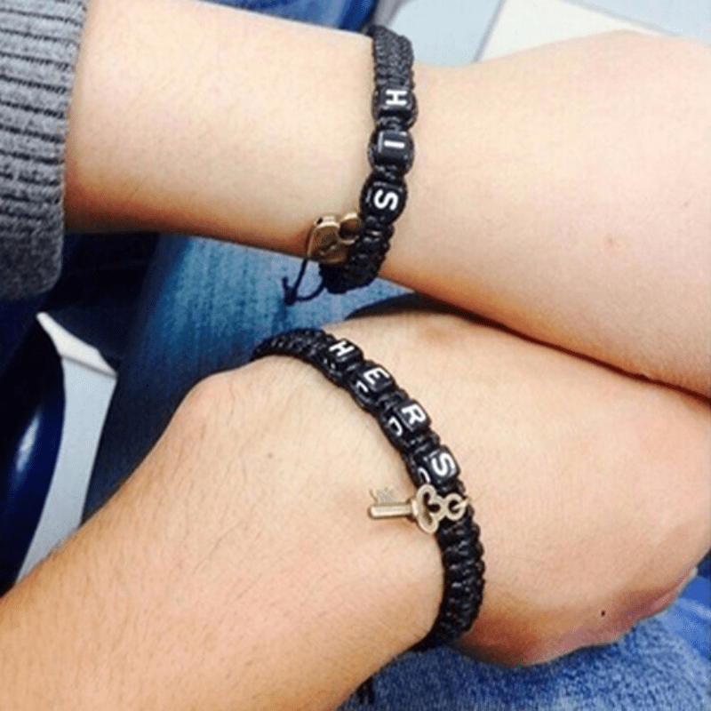 2 Pcs Lock & Key Pendant Braided Bracelet Set for Couples