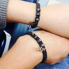 2 Pcs Lock & Key Pendant Braided Bracelet Set for Couples