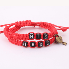 2 Pcs Lock & Key Pendant Braided Bracelet Set for Couples