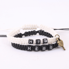 2 Pcs Lock & Key Pendant Braided Bracelet Set for Couples