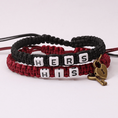 2 Pcs Lock & Key Pendant Braided Bracelet Set for Couples