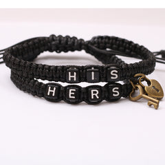 2 Pcs Lock & Key Pendant Braided Bracelet Set for Couples