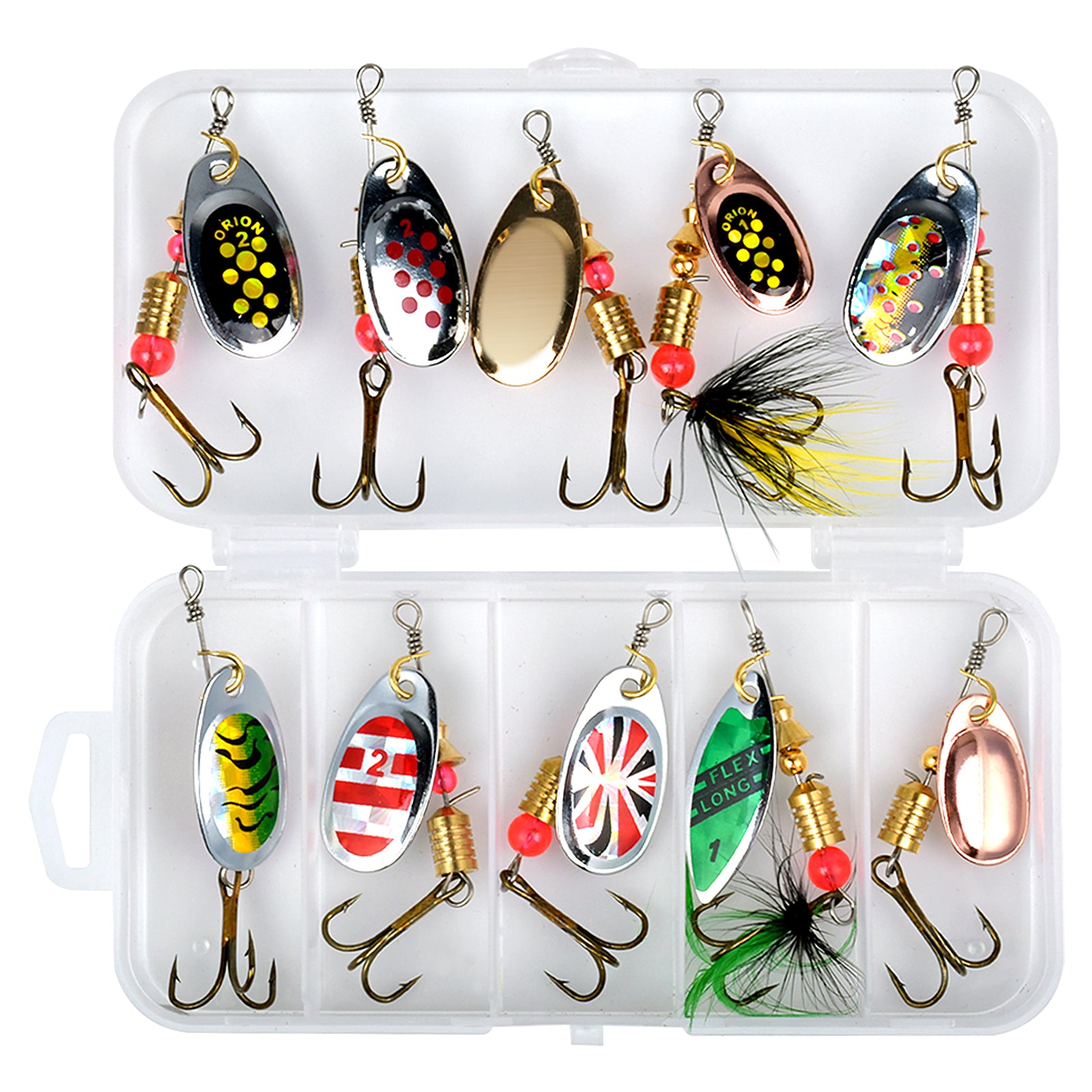 10pcs Fishing Spinners & Lures Kit Trout Pike Perch Bass Salmon