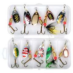 10pcs Fishing Spinners & Lures Kit Trout Pike Perch Bass Salmon