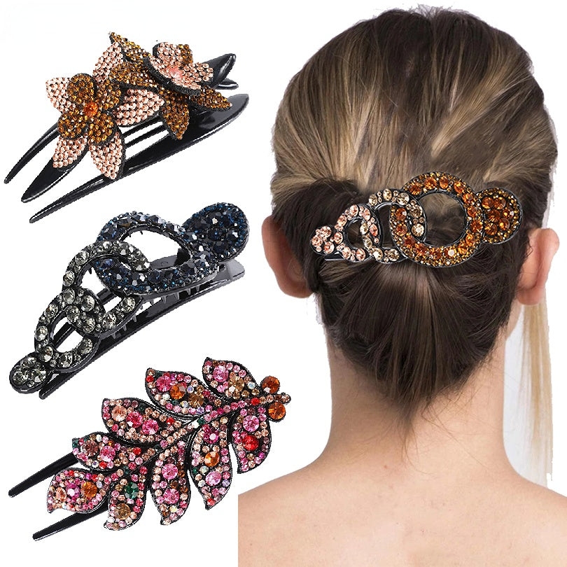 Vintage Rhinestone Hair Claw Clip Leaf Geometric Barrettes Hairpin