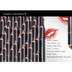 Pudaier Lip Liner Waterproof Long Lasting Crayon 12 Colors