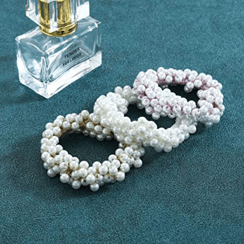 3pcs Faux Pearl Hair Ties Elastic Hair Scrunchies Bead Hair Ropes