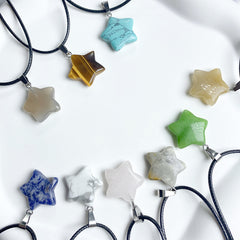 Quartz Stone Pendant Necklace with Five-point Star Shape