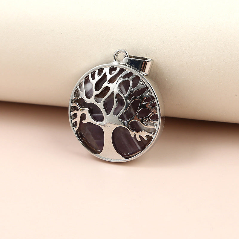 Round Natural Stone Tree Of Life Pendant for Jewelry Making