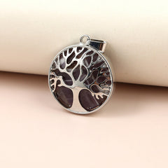 Round Natural Stone Tree Of Life Pendant for Jewelry Making