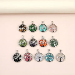 Round Natural Stone Tree Of Life Pendant for Jewelry Making
