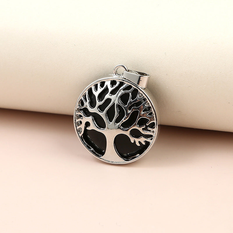 Round Natural Stone Tree Of Life Pendant for Jewelry Making