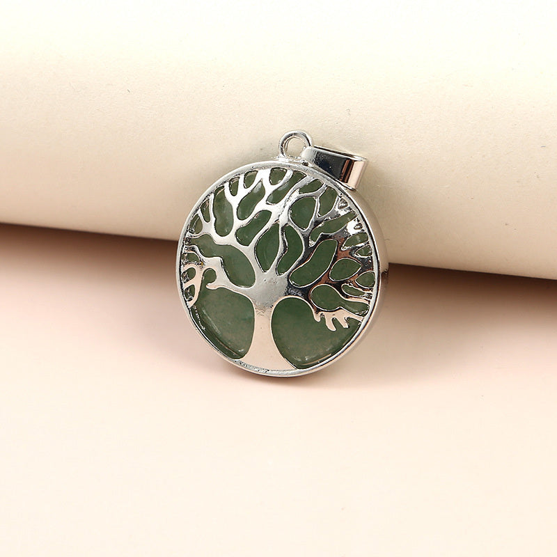 Round Natural Stone Tree Of Life Pendant for Jewelry Making