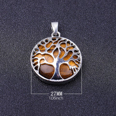 Round Natural Stone Tree Of Life Pendant for Jewelry Making