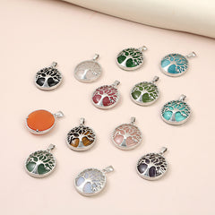 Round Natural Stone Tree Of Life Pendant for Jewelry Making