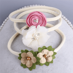 3pcs Flower Elastic Headband Set for Kids - Faux Pearl Rhinestone Head Hoop