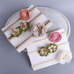 3pcs Flower Elastic Headband Set for Kids - Faux Pearl Rhinestone Head Hoop