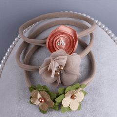 3pcs Flower Elastic Headband Set for Kids - Faux Pearl Rhinestone Head Hoop