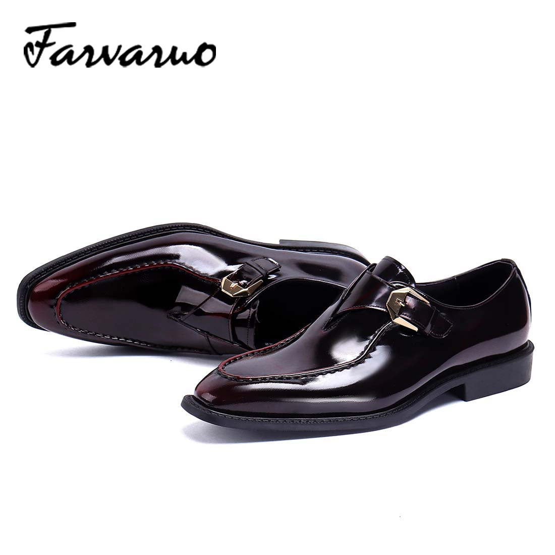 FARVARWO Men's Leather Monk Strap Dress Shoes