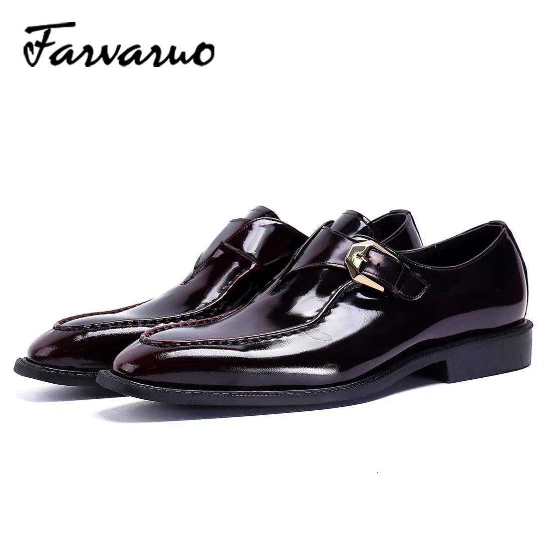 FARVARWO Men's Leather Monk Strap Dress Shoes