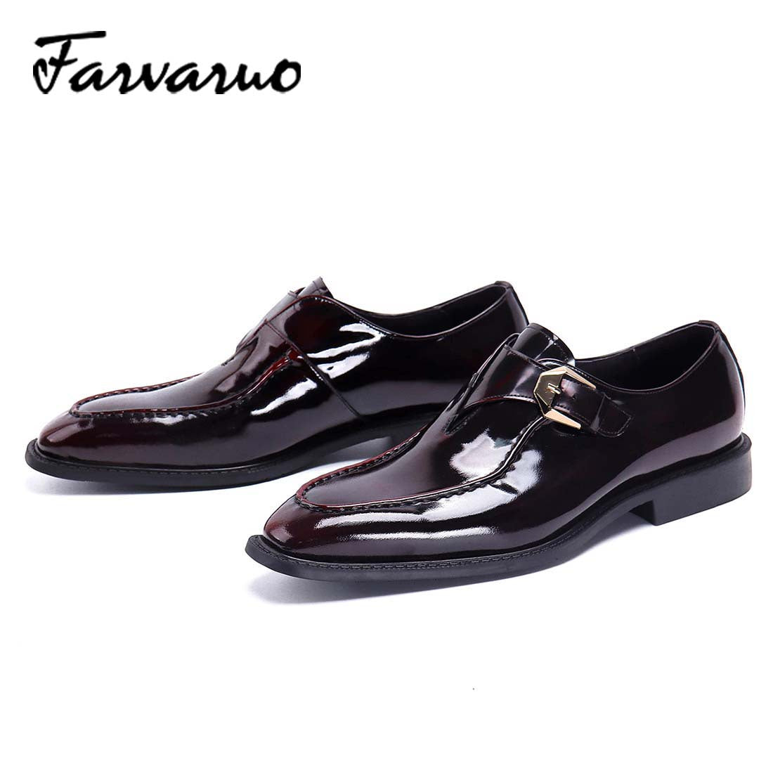 FARVARWO Men's Leather Monk Strap Dress Shoes