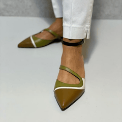 Colorblock Ankle Strap Flats Pointed Toe Sandals