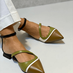 Colorblock Ankle Strap Flats Pointed Toe Sandals