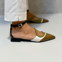 Colorblock Ankle Strap Flats Pointed Toe Sandals