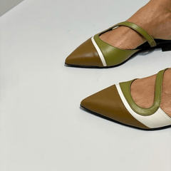Colorblock Ankle Strap Flats Pointed Toe Sandals