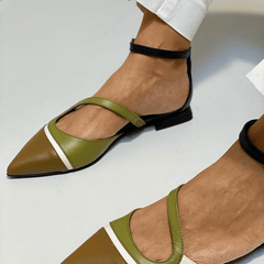 Colorblock Ankle Strap Flats Pointed Toe Sandals