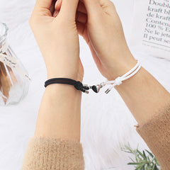 Heart Pendant Braided Bracelet Couples Matching 2 Pcs Gift