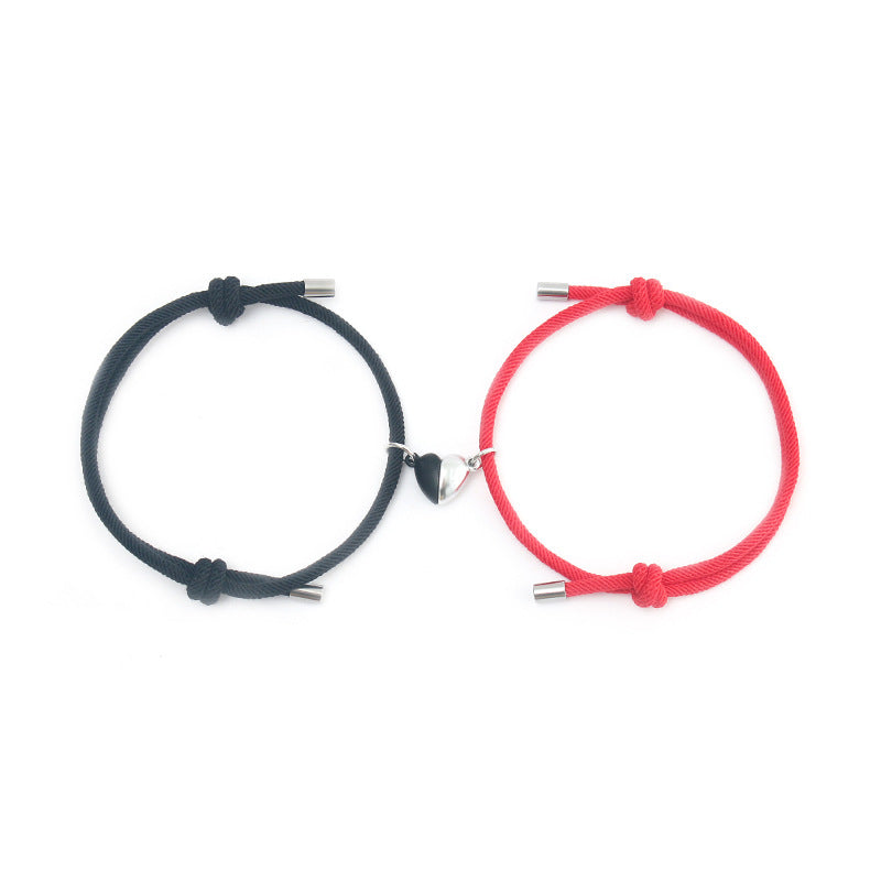 Heart Pendant Braided Bracelet Couples Matching 2 Pcs Gift