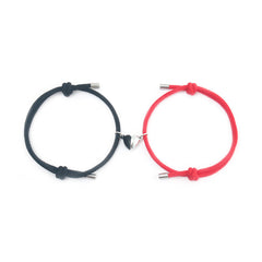 Heart Pendant Braided Bracelet Couples Matching 2 Pcs Gift