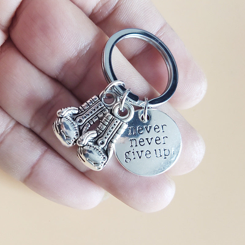 Inspirational Keychain Never Give Up Boxing Gloves Key Chain