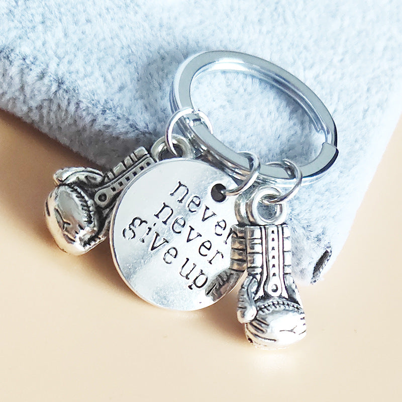 Inspirational Keychain Never Give Up Boxing Gloves Key Chain