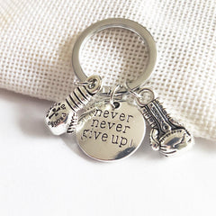 Inspirational Keychain Never Give Up Boxing Gloves Key Chain