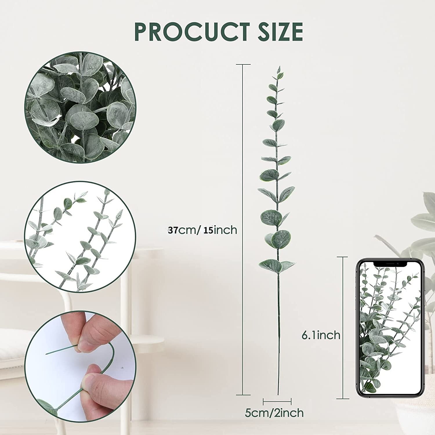 12pcs Realistic Artificial Eucalyptus Leaves for Home Office Weddings