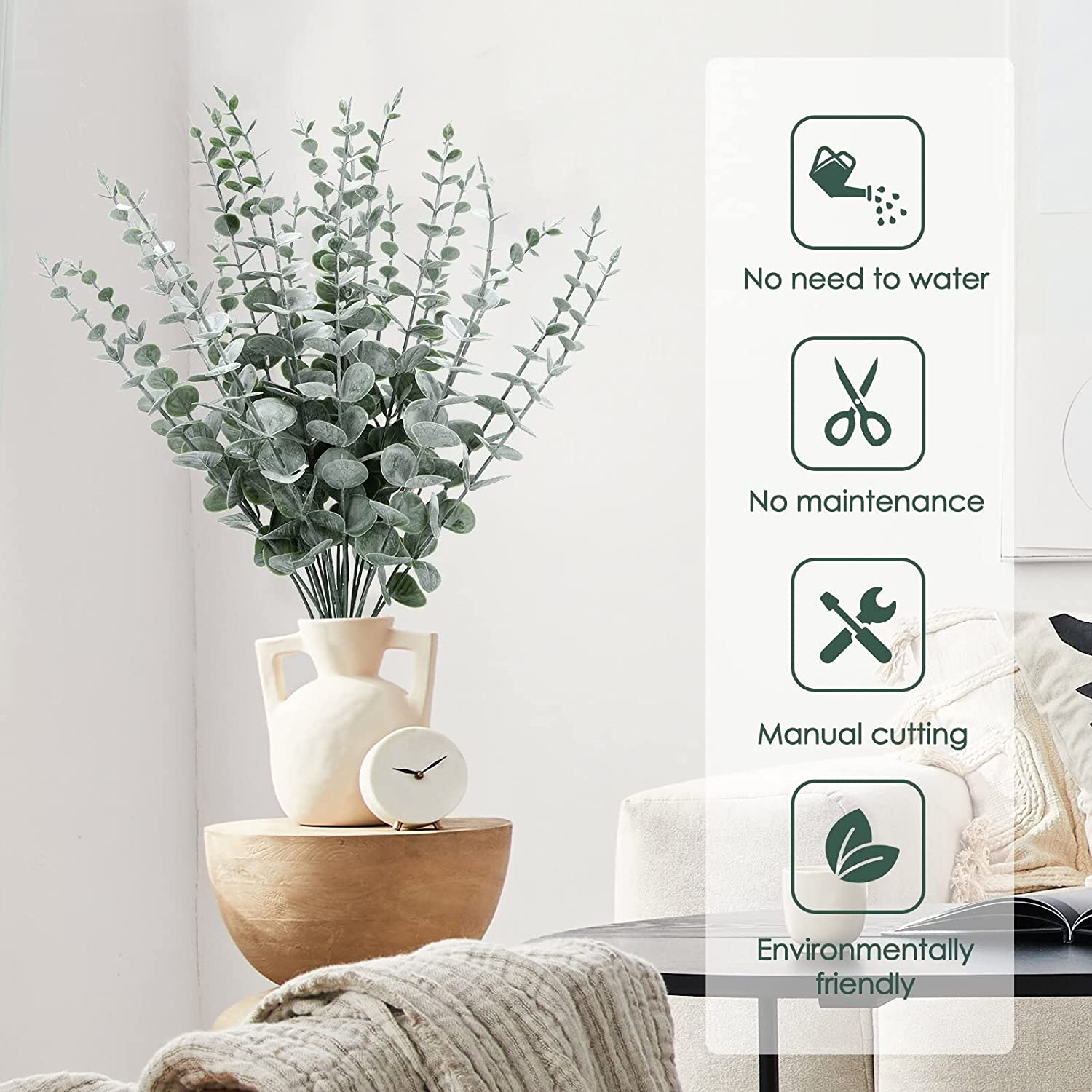 12pcs Realistic Artificial Eucalyptus Leaves for Home Office Weddings