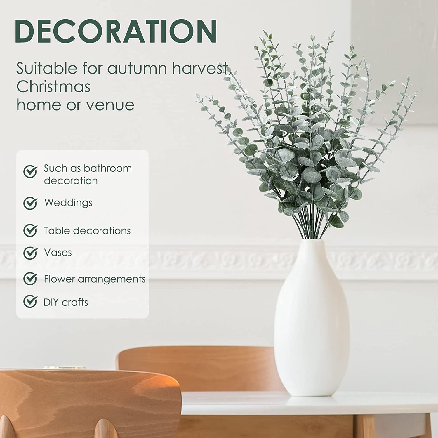 12pcs Realistic Artificial Eucalyptus Leaves for Home Office Weddings