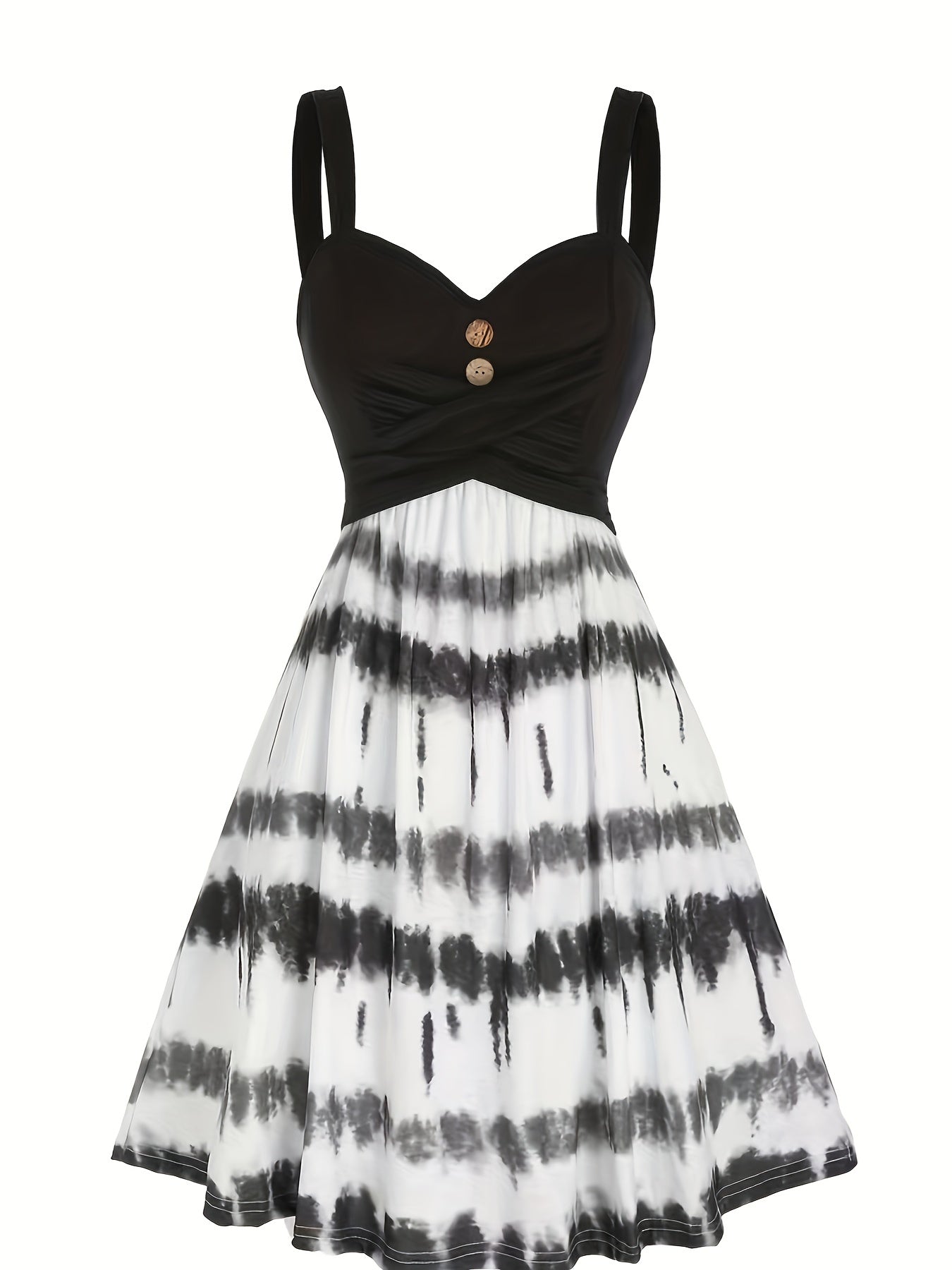  Colorblock Tie Dye V Neck A line Cami Dress