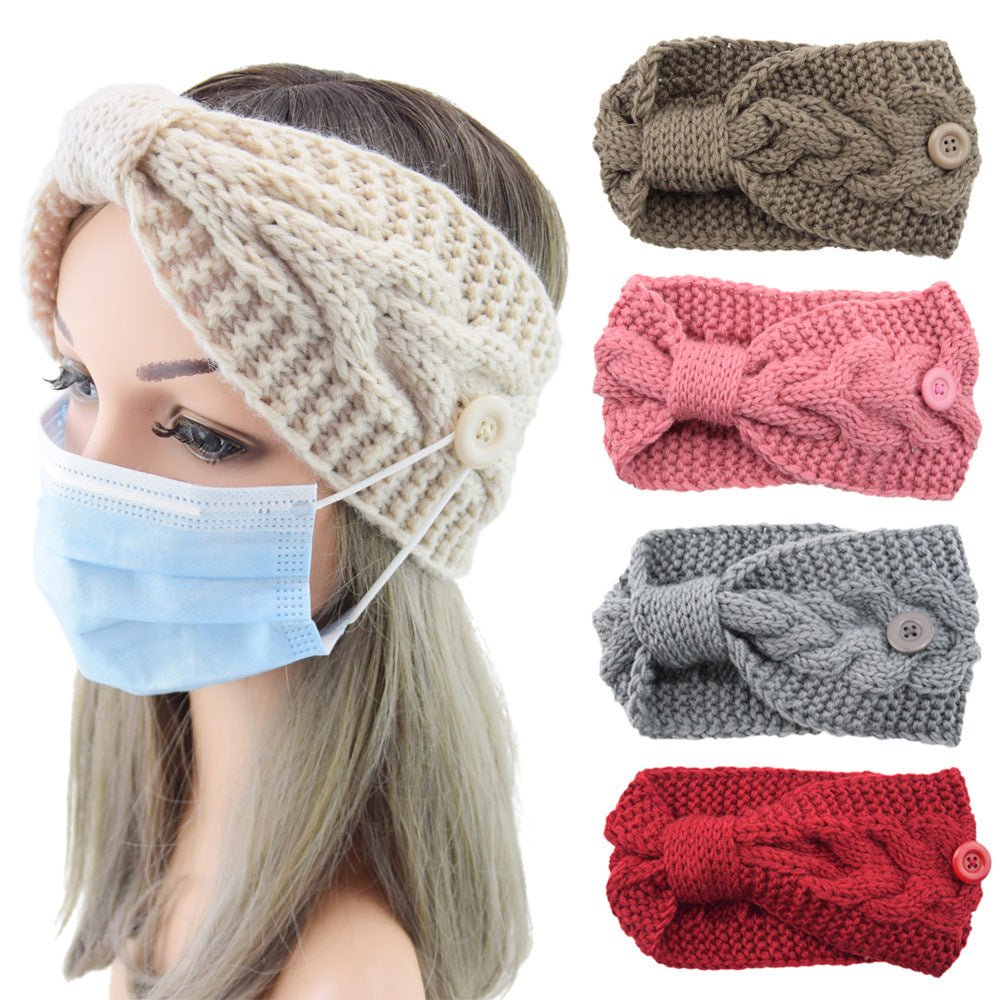 Winter Warm Headband With Button For Women Girls
