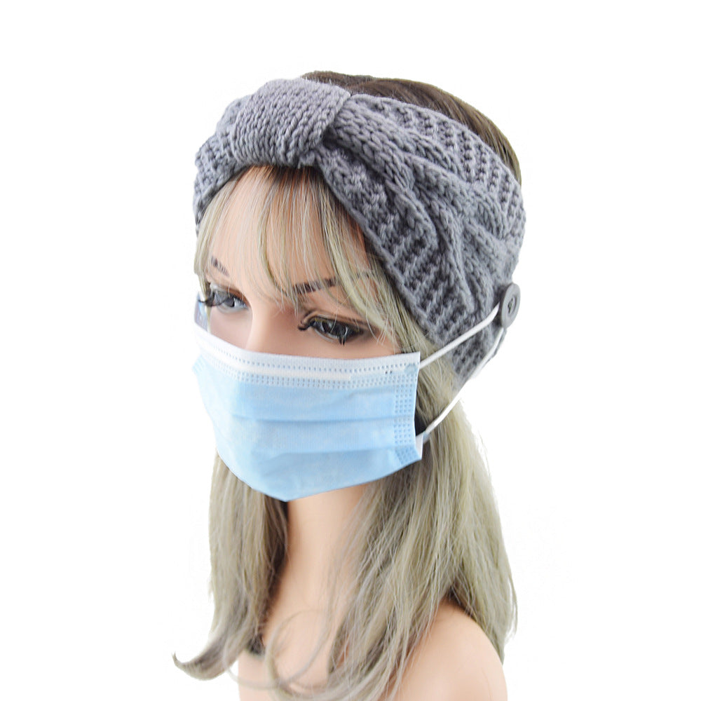 Winter Warm Headband With Button For Women Girls