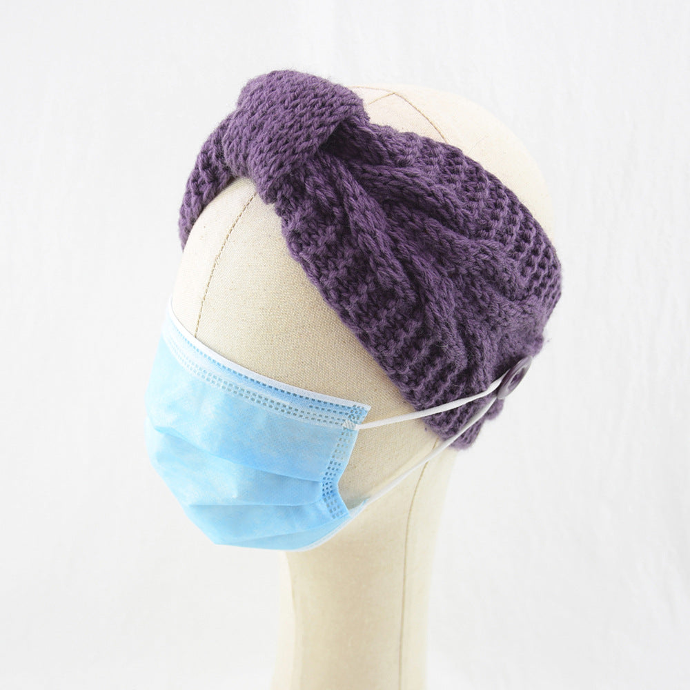 Winter Warm Headband With Button For Women Girls