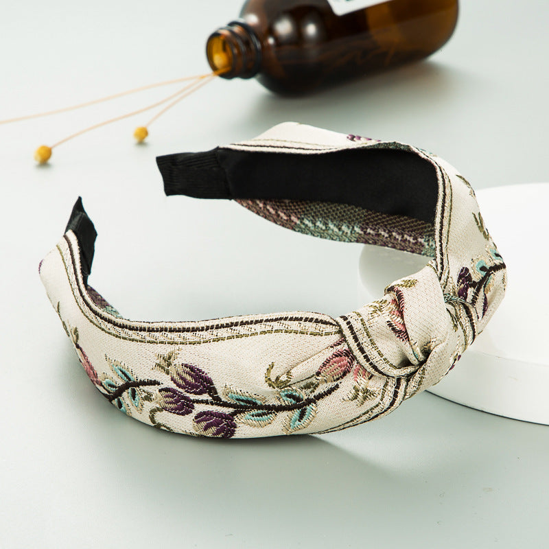 Vintage Embroidery Cross Knot Headband Cloth Hair Accessories
